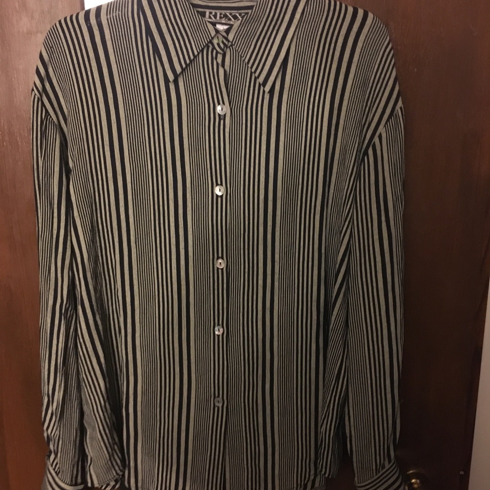 NWOT Beige and black striped button down